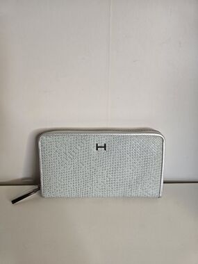 H Light Blue Textured Zip-Around Wallet